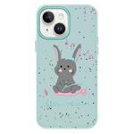 For iPhone 15 Plus Skin Feeling Jelly TPU Hybrid PC Phone Case(Listen to Music Rabbit Light Green)