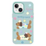 For iPhone 15 Skin Feeling Jelly TPU Hybrid PC Phone Case(Cute Puppy Light Green)