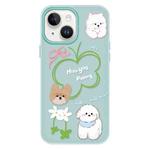 For iPhone 14 Plus Skin Feeling Jelly TPU Hybrid PC Phone Case(Flowers Puppy Light Green)