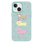 For iPhone 14 Plus Skin Feeling Jelly TPU Hybrid PC Phone Case(Three Puppies Light Green)