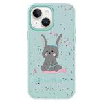 For iPhone 13 Skin Feeling Jelly TPU Hybrid PC Phone Case(Listen to Music Rabbit Light Green)