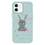 For iPhone 12 Skin Feeling Jelly TPU Hybrid PC Phone Case(Listen to Music Rabbit Light Green)