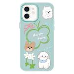 For iPhone 12 Skin Feeling Jelly TPU Hybrid PC Phone Case(Flowers Puppy Light Green)