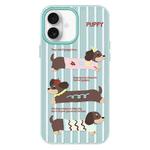 For iPhone 16 Plus Skin Feeling Jelly TPU Hybrid PC Phone Case(Striped Dachshund Light Green)