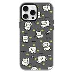 For iPhone 15 Pro Skin Feeling Jelly TPU Hybrid PC Phone Case(Green Heart Cat Black)