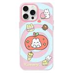 For iPhone 15 Pro Skin Feeling Jelly TPU Hybrid PC Phone Case(Apple Rabbit Yellow Word Pink)