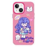 For iPhone 15 Plus Skin Feeling Jelly TPU Hybrid PC Phone Case(Purple Hair Girl Rose Red)