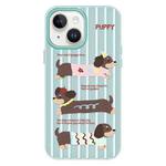 For iPhone 15 Plus Skin Feeling Jelly TPU Hybrid PC Phone Case(Striped Dachshund Light Green)