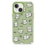 For iPhone 15 Skin Feeling Jelly TPU Hybrid PC Phone Case(Green Heart Cat Green)