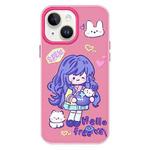 For iPhone 14 Plus Skin Feeling Jelly TPU Hybrid PC Phone Case(Purple Hair Girl Rose Red)