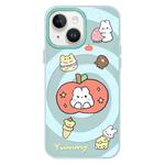 For iPhone 14 Plus Skin Feeling Jelly TPU Hybrid PC Phone Case(Apple Rabbit Yellow Light Green)