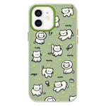 For iPhone 12 Skin Feeling Jelly TPU Hybrid PC Phone Case(Green Heart Cat Green)