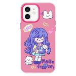 For iPhone 11 Skin Feeling Jelly TPU Hybrid PC Phone Case(Purple Hair Girl Rose Red)