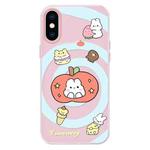 For iPhone X / XS Skin Feeling Jelly TPU Hybrid PC Phone Case(Apple Rabbit Yellow Word Pink)