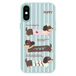 For iPhone X / XS Skin Feeling Jelly TPU Hybrid PC Phone Case(Striped Dachshund Light Green)