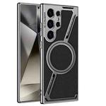 For Samsung Galaxy S23 Ultra 5G GKK Integrated Electroplating Leather Z-Shape MagSafe Phone Case(Black)