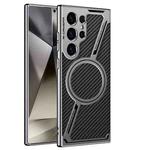 For Samsung Galaxy S23 Ultra 5G GKK Integrated Electroplating Leather Z-Shape MagSafe Phone Case(Carbon Fiber)