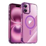 For iPhone 16 Jazz 3 in 1 Magnetic MagSafe Crystal Phone Case(Transparent Purple)