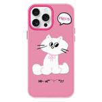 For iPhone 16 Pro Skin Feeling Jelly TPU Hybrid PC Phone Case(Bow White Cat Rose Red)