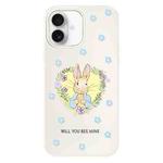 For iPhone 16 Skin Feeling Jelly TPU Hybrid PC Phone Case(Love Flower Rabbit White)