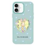 For iPhone 16 Skin Feeling Jelly TPU Hybrid PC Phone Case(Love Flower Rabbit Light Green)