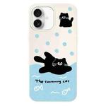 For iPhone 16 Skin Feeling Jelly TPU Hybrid PC Phone Case(Swimming Black Cat White)