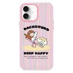 For iPhone 16 Skin Feeling Jelly TPU Hybrid PC Phone Case(Seesaw Animal Pink)