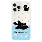 For iPhone 15 Pro Skin Feeling Jelly TPU Hybrid PC Phone Case(Swimming Black Cat White)