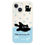 For iPhone 15 Plus Skin Feeling Jelly TPU Hybrid PC Phone Case(Swimming Black Cat White)