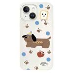 For iPhone 15 Plus Skin Feeling Jelly TPU Hybrid PC Phone Case(Brown Puppy White)