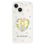 For iPhone 15 Skin Feeling Jelly TPU Hybrid PC Phone Case(Love Flower Rabbit White)