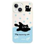 For iPhone 15 Skin Feeling Jelly TPU Hybrid PC Phone Case(Swimming Black Cat White)