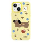 For iPhone 15 Skin Feeling Jelly TPU Hybrid PC Phone Case(Brown Puppy Yellow)