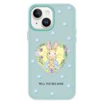 For iPhone 13 Skin Feeling Jelly TPU Hybrid PC Phone Case(Love Flower Rabbit Light Green)