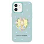 For iPhone 12 Skin Feeling Jelly TPU Hybrid PC Phone Case(Love Flower Rabbit Light Green)