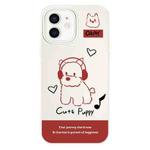 For iPhone 12 Skin Feeling Jelly TPU Hybrid PC Phone Case(Earphones Dog White)