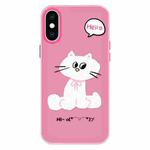 For iPhone X / XS Skin Feeling Jelly TPU Hybrid PC Phone Case(Bow White Cat Rose Red)