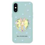 For iPhone X / XS Skin Feeling Jelly TPU Hybrid PC Phone Case(Love Flower Rabbit Light Green)