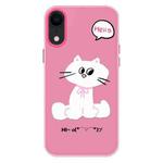 For iPhone XR Skin Feeling Jelly TPU Hybrid PC Phone Case(Bow White Cat Rose Red)