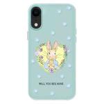 For iPhone XR Skin Feeling Jelly TPU Hybrid PC Phone Case(Love Flower Rabbit Light Green)