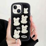 For iPhone 15 Plus Rabbit Plush Silicone Phone Case(Black)