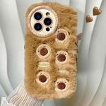 For iPhone 15 Pro Max Bear Plush Silicone Phone Case(Brown)