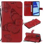 For OPPO A52 / A72 / A92 3D Butterflies Embossing Pattern Horizontal Flip Leather Case with Holder & Card Slot & Wallet & Lanyard(Red)