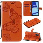 For OPPO A52 / A72 / A92 3D Butterflies Embossing Pattern Horizontal Flip Leather Case with Holder & Card Slot & Wallet & Lanyard(Orange)