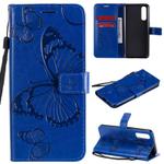 For OPPO Reno3 Pro 4G 3D Butterflies Embossing Pattern Horizontal Flip Leather Case with Holder & Card Slot & Wallet & Lanyard(Blue)