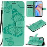 For OPPO Reno4 5G 3D Butterflies Embossing Pattern Horizontal Flip Leather Case with Holder & Card Slot & Wallet & Lanyard(Green)
