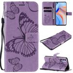 For OPPO Reno4 5G 3D Butterflies Embossing Pattern Horizontal Flip Leather Case with Holder & Card Slot & Wallet & Lanyard(Purple)