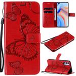 For OPPO Reno4 5G 3D Butterflies Embossing Pattern Horizontal Flip Leather Case with Holder & Card Slot & Wallet & Lanyard(Red)