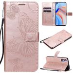 For OPPO Reno4 5G 3D Butterflies Embossing Pattern Horizontal Flip Leather Case with Holder & Card Slot & Wallet & Lanyard(Rose Gold)