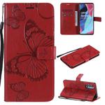 For OPPO Reno4 Pro 5G 3D Butterflies Embossing Pattern Horizontal Flip Leather Case with Holder & Card Slot & Wallet & Lanyard(Red)